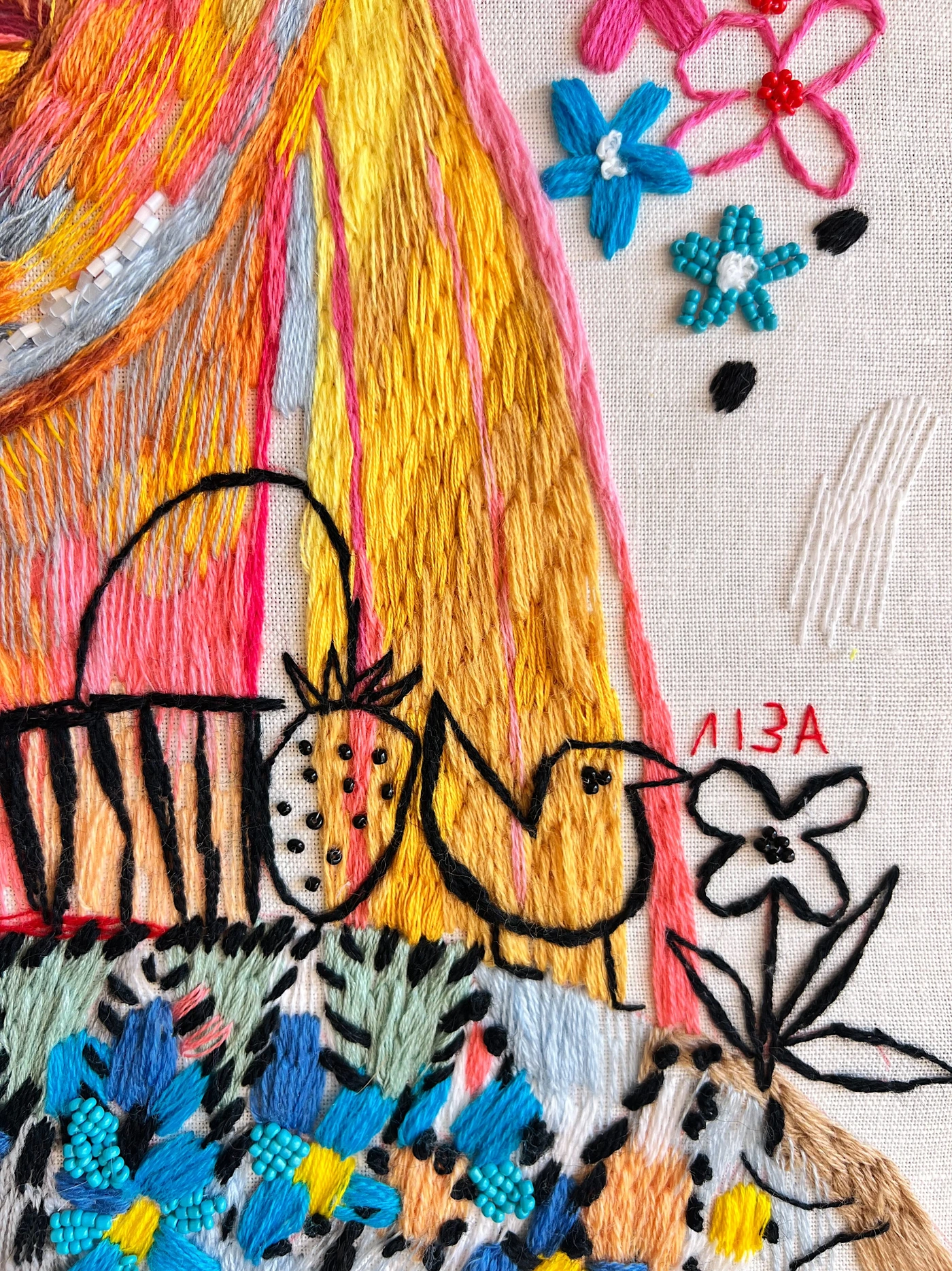 Girl in a sweater with flowers
