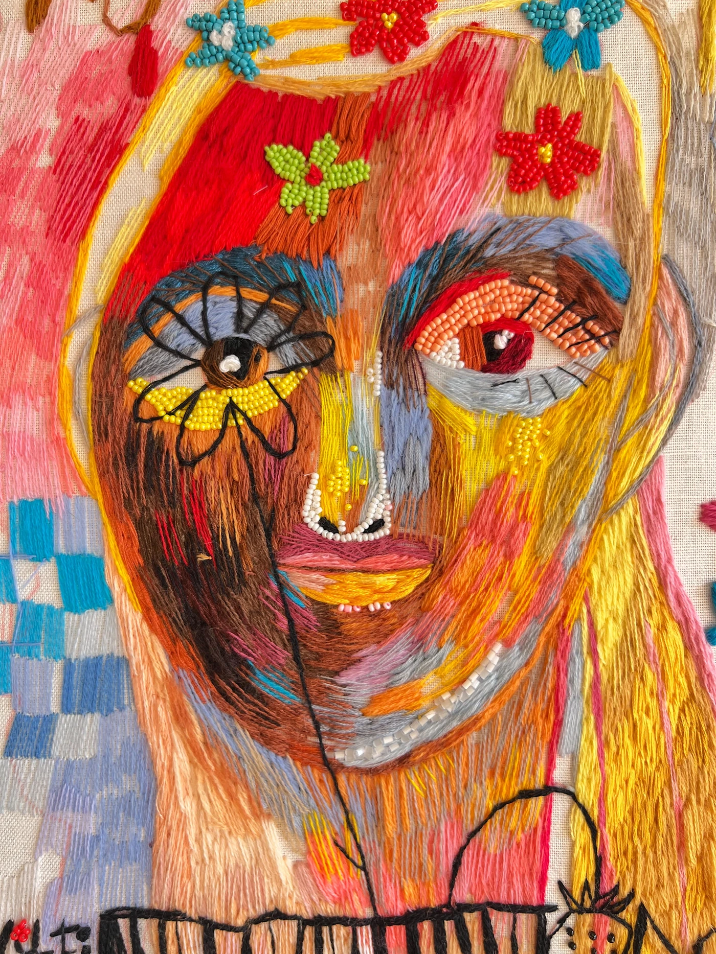 Girl in a sweater with flowers